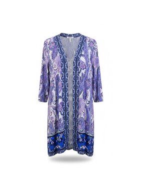 Susan Graver Womens Multicolor Paisley Kimono Cardigan Size L